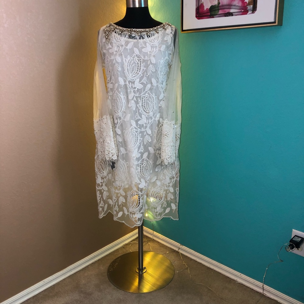 PAKISTANI DESIGNER TIMMAS WHITE LACE TOP SIZE SM